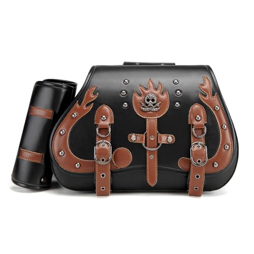 Motorcycle Saddlebags Large Capacity Side Saddle Bags Waterproof Tool Bag with Cup Holder Punk Vintage Universal Motorcycle Luggage Bag Tail Bag 2Pcs (FBG368BK) - color: FBG368BK