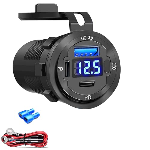 12V USB Car Socket, 3-Port Marine Aluminum USB Quick Charge Waterproof Cigarette Round USB C 12V Outlet for Car Golf Cart Boat Marine Bus Truck RV Marine Motorcycle etc(2PD+1QC(1Pack)) - color: 2PD+1USB(1Pack)