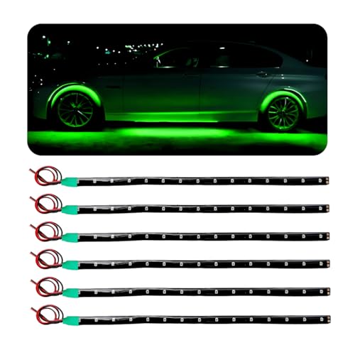 Wevdn 6 PCS 15 LED Strip Underbody Light, DC 12V 1Ft Flexible Underglow Car LED Light Strip with 6 Inch Wire, Waterproof LED Interior Exterior Decoration for Car Truck Motorcycle (Green) - color: Green