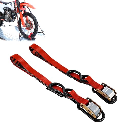 Motorcycle Tie Down Straps - 1200lb Break Strength, 2 Pack 7ft x 1in Down Strap Set with Heavy-Duty Buckles, Steel Carabiner, S-Hooks Buckle for securing Trailers, Dirt Bikes, enduros, Cargo-Red - color: Red