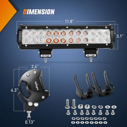 Nilight LED Light Bar 12 Inch 72W Spot Flood Combo Red Beam Off Road Lights Fishing Hunting Emergency Deck Boat Work Lighting for Trucks UTV Pick-up Van Boat Tractor - color: Red