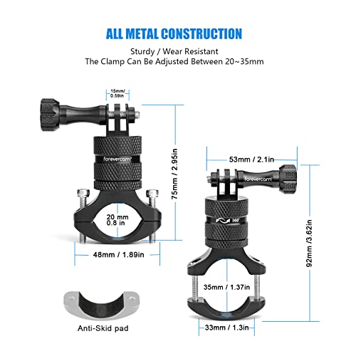 Forevercam Bike Handlebar Mount for Gopro Hero 13 12 11 10 9 8 DJI Osmo Insta360 AKASO and Other Action Camera Aluminum Motorcycle Handlebar Mount 360°Rotation