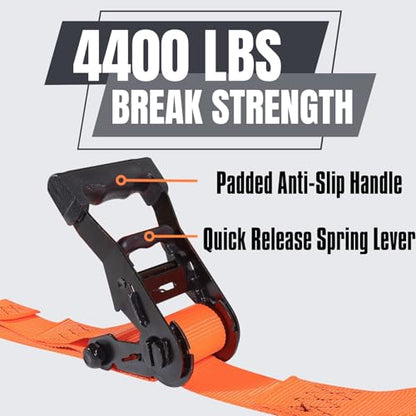 4 Pack 1.5" x12' Ratchet Tie Down Straps, Heavy Duty Motorcycle Tie Down Straps, 4400lbs Break Strength with Coated S Hook and Soft Loops for Trucks, Moving Appliances, Lawn Equipment - color: Orange