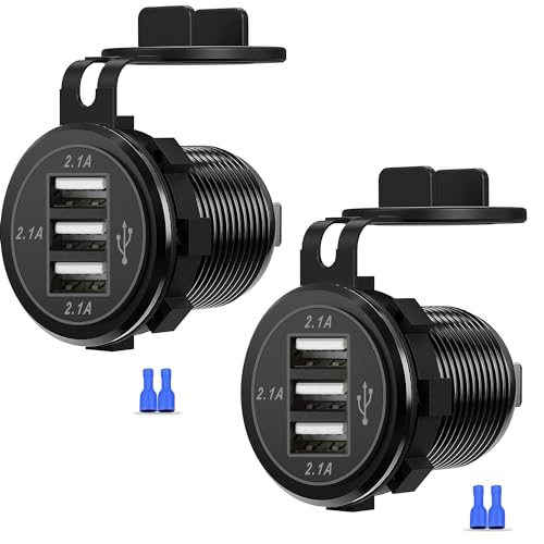 12V USB Outlet, 3 Port Charger Socket 12V/24V Car USB Charger Socket for Car Boat Marine Bus Truck Golf RV Motorcycle and More 2-Pack - color: 2-Pack
