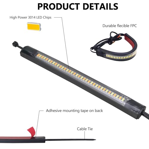 Motorcycle LED Turn Signal Light, 2PCS Switchback Fork Turn Signal DRL Daytime Running Lights, 12V Universal Wrap Around Mount LED Light Dual-Color (White + Amber)