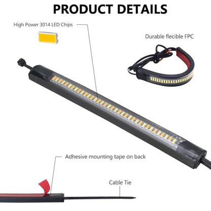 Motorcycle LED Turn Signal Light, 2PCS Switchback Fork Turn Signal DRL Daytime Running Lights, 12V Universal Wrap Around Mount LED Light Dual-Color (White + Amber)