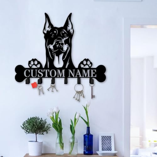 Personalized Dobermann Wall Key Holder, Metal Dog Hook Rack for Keys and Coats, Custom Wall Hanger for Home Decor (Dobermann Dog Key Holder) - color: Dobermann Dog Key Holder