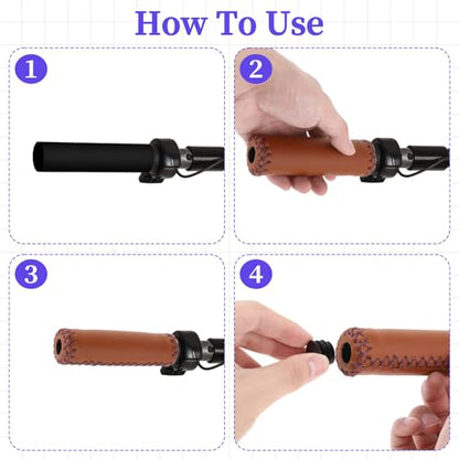 Bike Bicycle Comfort Handlebar Grips Brown Beach Bike Soft Synthetic Leather Handlebar Cover Grips Bar Vinyl Leather Grips Fits Most (7/8") 22.2mm Bicycle Handlebar