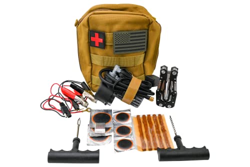 Motorcycle, ATV, UTV Flat Repair Kit Tubeless Tube Tire Repair Kit with Mini Air Compressor