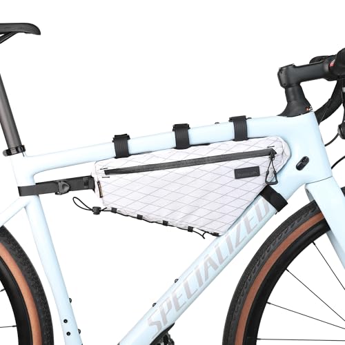 Rhinowalk BHD0018 Bike Frame Triangle Bag 2.9L, Waterproof Storage Bag with YKK Zippers, Cable Port & Pump Holder, Fits Hydration Pack – White - color: White, 2.9L