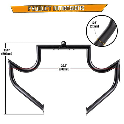 Kinglemc Crash Bar Engine Guard Highway Bar for Harley Davidson Touring Road Glide Road King Street Glide Electra Glide CVO and Trike Models 09-25 (Mustache Black) - color: Black-Mustache