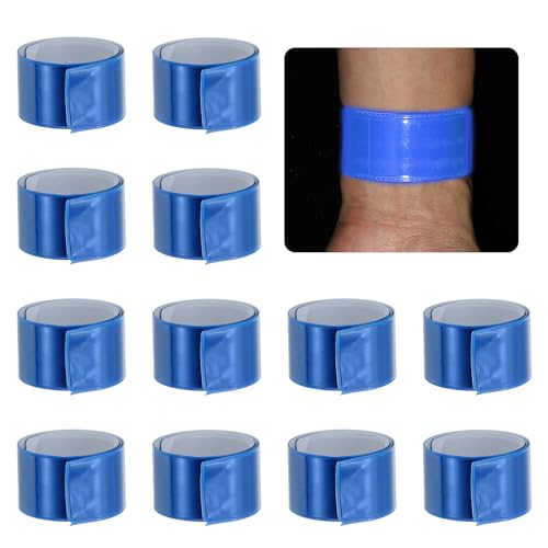 PATIKIL 40cm/15.8in Reflective Bands, 12pcs Reflective Arm Bands Straps Wrist Reflective Running Gear Long Safety Reflective Straps Bracelets High Visibility for Night Walking Bicycle - color: Blue