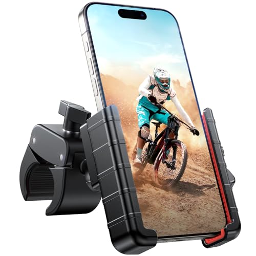 Miracase Motorcycle Phone Mount, [Support Video Recording] Bike Phone Holder, [Quick Lock] Bicycle Phone Mount Handlebar Cell Phone Clamp for Scooter, Friendly Compatible with iPhone Samsung Red - color: Red