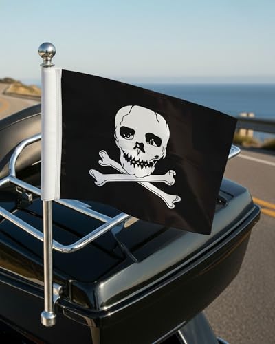 AGAS Jolly Roger Pirate Motorcycle Flag 6x9 inch - Double-Sided Printed 2-Ply Durable Knitted Polyester - 0.75 inch Sleeve- Fits on 3/8" Mount Pole - color: Jolly Roger