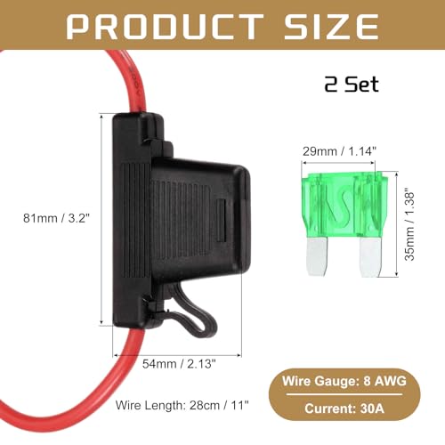 DMiotech 2 Pcs Inline Fuse Holder DC 32V 8 AWG Waterproof Blade Fuse Holder 30A for Automotive, Marine, Truck, Motorcycle Green - style: 30A