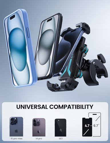 Lamicall Motorcycle Phone Mount Holder - [Dual Vibration Dampener] [Upgrade Handlebar Clip] Motorcycle Cell Phone Holder, Bike Phone Mount, Fit iPhone 16/15/14/13 Pro Max, 4.7-6.7" Phones, Blue - color: Blue