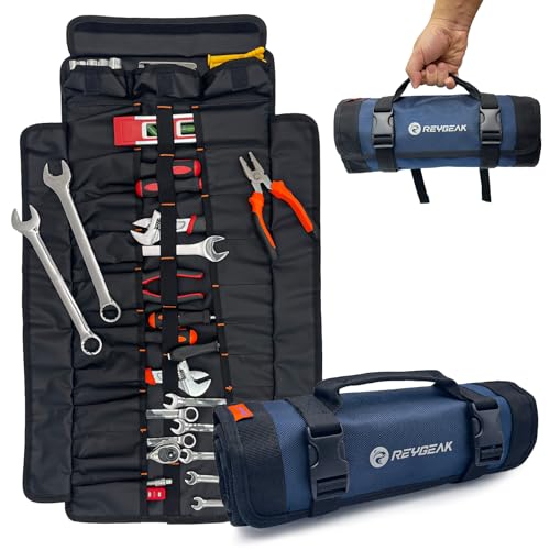 25 Pocket Tool Roll Organizers,1680D PVC Wrench Tool Roll up Bag,Heavy Duty Roll Up Tool Bag Organize for Electrician，Carpenter，Mechanic or Hobbyist Navy Blue (Tip: Single tool roll, no tools） - color: D-Blue