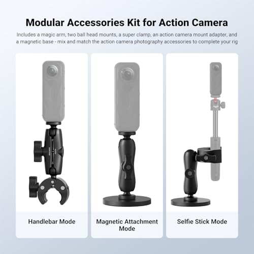 NEEWER Motorcycle Bicycle Handlebar Clamp Holder Magnetic Car Mount Accessories Kit Compatible with Insta360 X5 X4 X3 GoPro DJI AKASO Action Cameras, 360° Ball Heads for POV Video Recording, CA175 - style: CA175