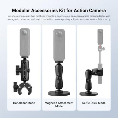 NEEWER Motorcycle Bicycle Handlebar Clamp Holder Magnetic Car Mount Accessories Kit Compatible with Insta360 X5 X4 X3 GoPro DJI AKASO Action Cameras, 360° Ball Heads for POV Video Recording, CA175 - style: CA175