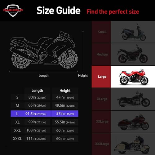 Lightweight Motorcycle Cover with Air Vents, All Season Water Resistant, Dust, UV Protection, Universal Indoor/Outdoor Scooter Cover (L) - size: L