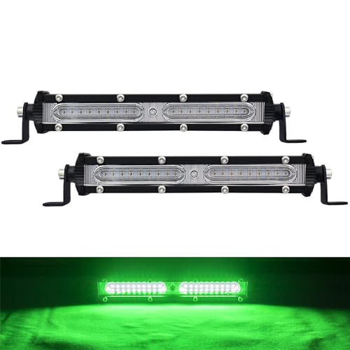 Ultra Slim Single Row Green LED Offroad Driving Fog Lights Bar Green Hunting Fishing Lights 2Pcs 7Inch Waterproof Auxiliary Work Lights Grille Lights Bar fit for Fish Pig Deer Truck Trator Boat Cars - size: Green