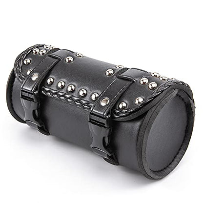 Motorcycle Fork Bag Mini PU Leather Bike Handlebar Tool Bag Sissy Bar Roll Storage Bag (B Black) - color: B Black