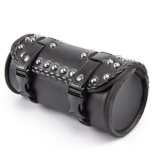 Motorcycle Fork Bag Mini PU Leather Bike Handlebar Tool Bag Sissy Bar Roll Storage Bag (B Black) - color: B Black