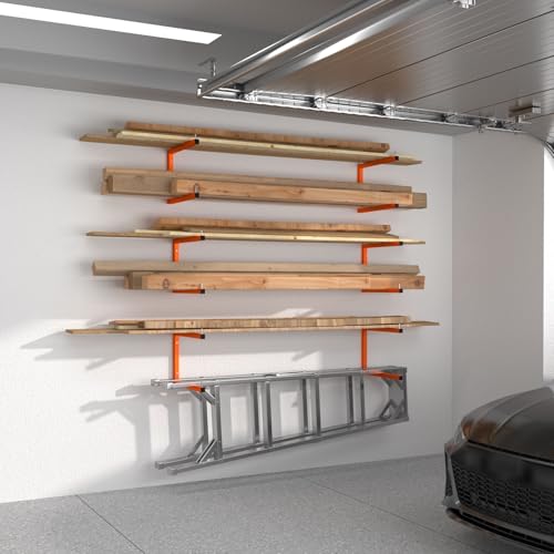 6 Pack Lumber Storage Rack | Wall-Mounted Wood Storage | 6-Tier Heavy-Duty Lumber Rack | 1320 lb Capacity Garage Metal Wood Organizer | Indoor/Outdoor Use (6 Pack-6 Level) - size: 6 Pack-6 Level