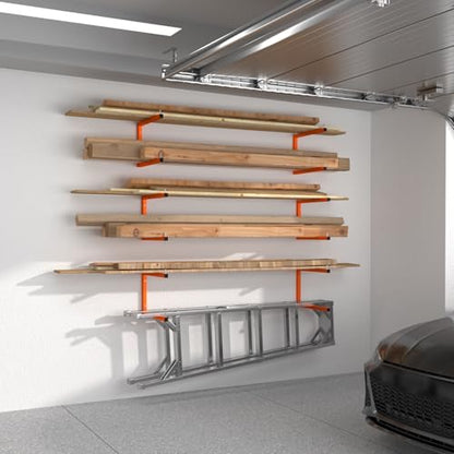 6 Pack Lumber Storage Rack | Wall-Mounted Wood Storage | 6-Tier Heavy-Duty Lumber Rack | 1320 lb Capacity Garage Metal Wood Organizer | Indoor/Outdoor Use (6 Pack-6 Level) - size: 6 Pack-6 Level