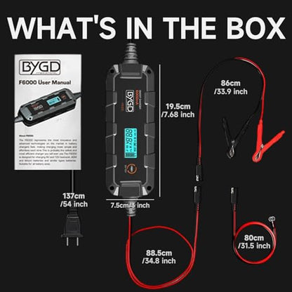 Safety Battery Charger - 6V/12V Car Battery Tender & Maintainer with Recondition Mode and Six-Fold Safety Protection, for Lead-Acid & Lithium Batteries