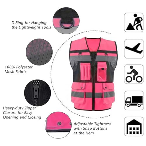 Safety Vest High Visibility Reflective Construction Vest for Men Women - color: Pink, size: Large