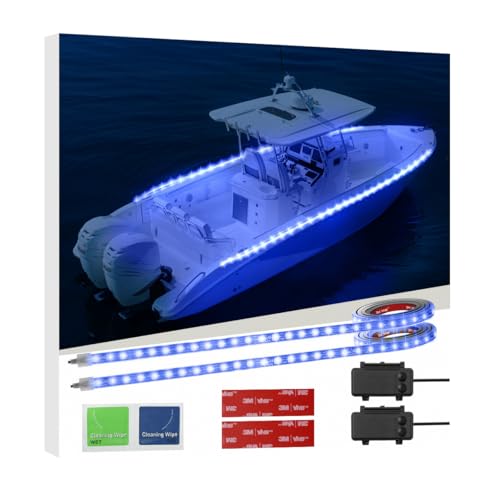 Battery Operated Marine Submersible Boat Lights Strip, 2 Pcs 4FT 9V IP68 Waterproof Blue Kayak Paddle Board Lights, Boat Interior Deck Courtesy Gunnel Cabin Light for Fishing Pontoon Canoe Golf Cart - color: Blue, size: 4FT
