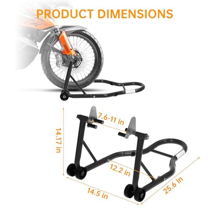 Heavy Duty Motorcycle Lift Stand Set, Front & Rear Wheel Paddock Stand with Adjustable Prong A dapter + L Swingarm Spool, 900 Lb Capacity for Bike Maintenance & Repairs, Black - color: Black