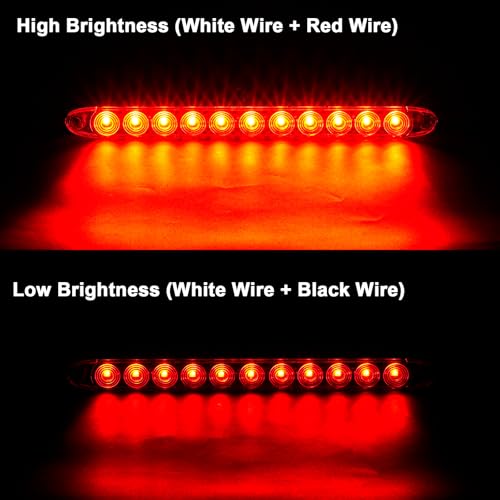 15.5" Red LED Trailer Light Bar Clear Lens Stop Turn Tail Lights Red Park Third 3rd Brake Light Truck Trailer Marker Identification Light Bar IP67 Waterproof, Pack of 2