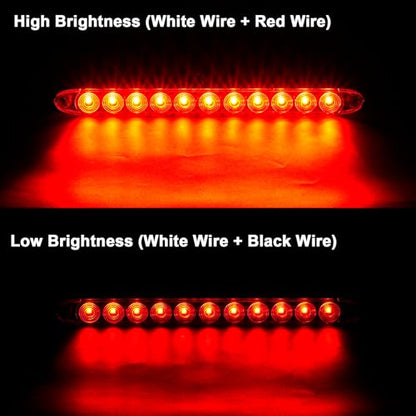 15.5" Red LED Trailer Light Bar Clear Lens Stop Turn Tail Lights Red Park Third 3rd Brake Light Truck Trailer Marker Identification Light Bar IP67 Waterproof, Pack of 2