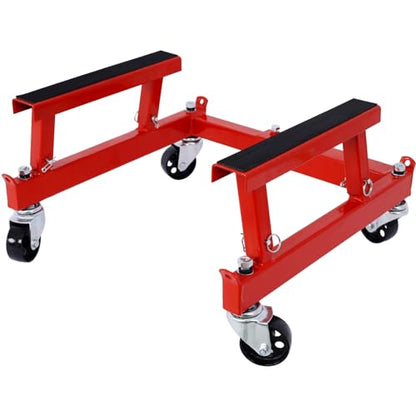 Motorcycle & ATV Maintenance Stand Hold Up to 1500lbs with Steel Frame Engine Cradle Dolly W/4 Locking (Red) - color: Red