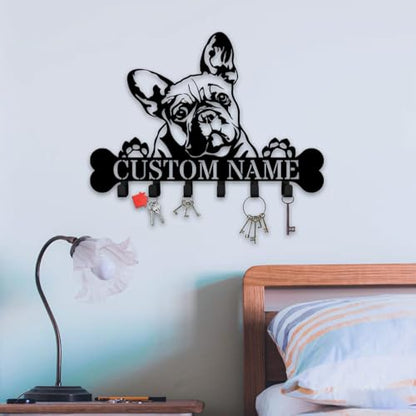 Custom French Bulldog Wall Hanger with Hooks, Bulldog Key Holder for Wall, Metal Rack for Coats, Keys, and Leashes (French Bulldog Key Holder) - color: French Bulldog Key Holder
