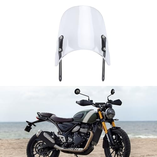 Motorcycle , Clear Wind Deflector PMMA Panel Front Wind Deflector with Mount Bracket for Scrambler 400X 2023-2024, for Speed 400 2023-2024, for Street Scrambler 900 - size: Transparent