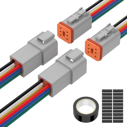 6 Pin Deutsch Connector, Hoodutric 16AWG Gray Male Female Wiring Harness DT Pigtail 6 Wire Waterproof Connector with Heat Shrink Tubing Electrical Tape for Car Truck Motorcycle Boat - 2 Kit - style: 6Pin Gray 2 Set