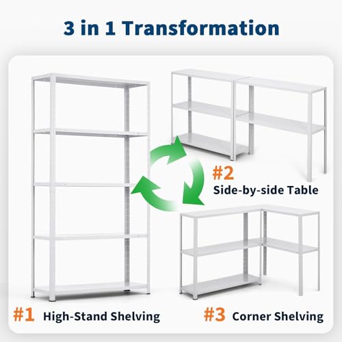 Storage Shelves, Heavy Duty Garage Storage Shelves 5-Tier Metal Shelving Unit for Kitchen Pantry Basement Bathroom Laundry, Adjustable Shelving, 2500 LBS Capacity, 35.4" L x 12" W x 68" H - size: 68"D x 35.4"W x 12"H-White
