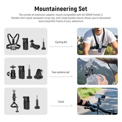 NEEWER Basics 16 in 1 Accessories Kit Compatible with DJI OSMO Pocket 3, Mini Tripod Selfie Stick Chest Strap Magnetic Neck Mount Extension Adapter Mountaineering Cycling Dual Cam Vlog, GP-52 - style: 16 in 1/for Pocket 3