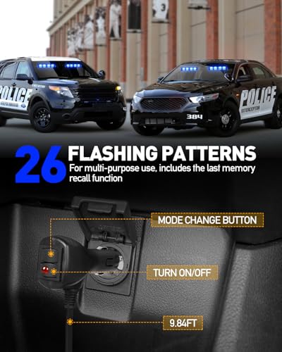 HLauto 2002L Emergency Dash Strobe Lights: Blue Safety Lights, Flashing Warning Hazard Windshield Visor Traffic Light Bars for Trucks, Construction Vehicles (2x8.5 inch, 48LED) - color: Blue