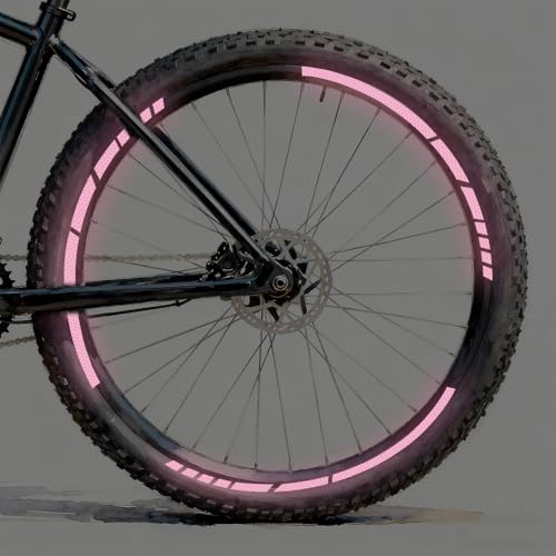 12PCS Reflective Car Wheel Stickers, Night Safety Warning Bicycle Stickers, Anti-Scratch Reflective Rim Decals for Car Motorcycle Cycling Bike (Pink) - color: Pink