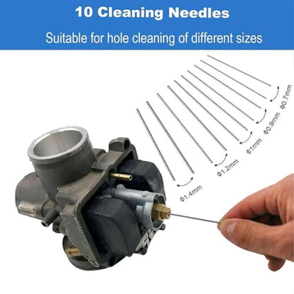 Carburetor Cleaning Kit,Stainless Steel Torch Tip Cleaner Set,Includes 1 Single Head Brush 10 Needles 5 Brushes 1 Case,for Motorcycle ATV Chainsaw & Welder Professional