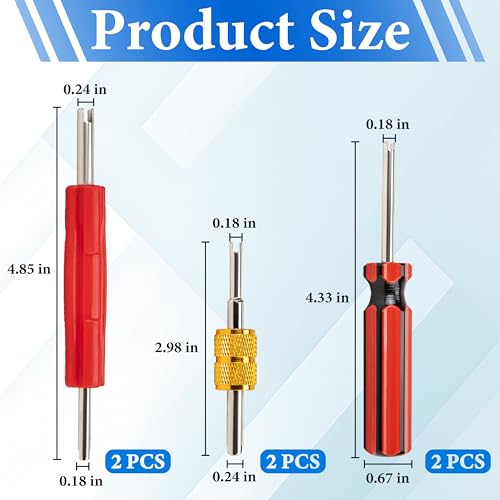 6 Pcs Valve Stem Removal Tool, Single and Double Head Schrader Valve Tool, AC Valve Core Removal Tool Universal Pneumatic Tires for Lawn Mower Blower Tractor Car Bicycle RV Truck and Other Equipment