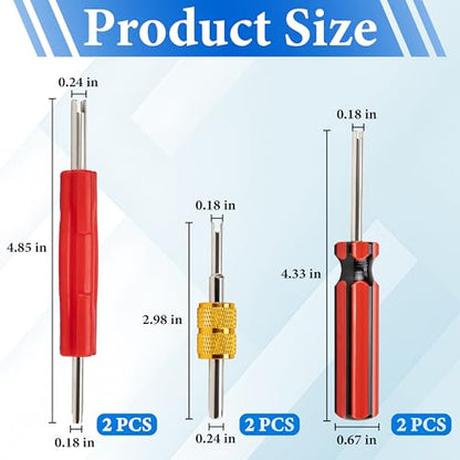 6 Pcs Valve Stem Removal Tool, Single and Double Head Schrader Valve Tool, AC Valve Core Removal Tool Universal Pneumatic Tires for Lawn Mower Blower Tractor Car Bicycle RV Truck and Other Equipment