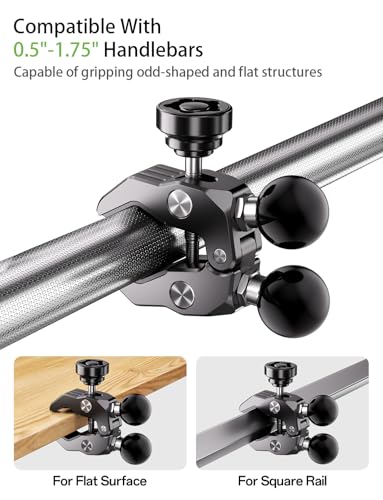 LOKTENWO Anti-Theft Dual Double 1" Ball Tough-Claw Mount, Aluminum Handlebar Clamp Fits 0.5"-1.75" Bars, Compatible with RAM B Size Socket Arm, Dual Device Motorcycle ATV GPS Camera Holder Base