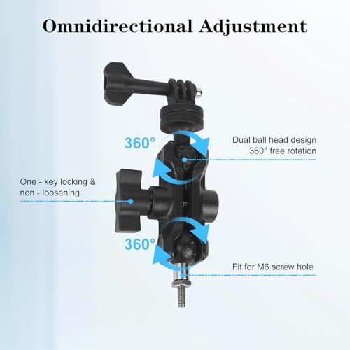 Camera Mount with 360°Dual Ball Head, Motorcycle Handlebar Mounting Bundle Kit for lnsta360 X5/X4/X3/X2/Gopr01/4-20 & Tripod Adapter, Action Camera Mount Adapter for M6 Hole Base,75017 - style: M6 Action Camera Mount Kit
