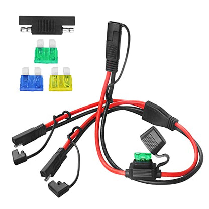 10AWG SAE Y Splitter Cable, 1 to 2 Way SAE Extension Cord with Fuse | With SAE Polarity Reverse Adapter, Quick Disconnect Automotive DC Power Wire,For RV Motorcycle Solar Battery Transfer 2FT - size: 10AWG with Fuse