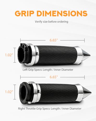 PBYMT 1inch Hand Grips, Cable Throttle Control Handlebar Grips Fit for Harley ’96-’07 Touring, ’08-’13 XR, ’96-’17 Dyna (Except FXDLS), ’96-Later XL, ’02-’17 VRSC - color: Chrome